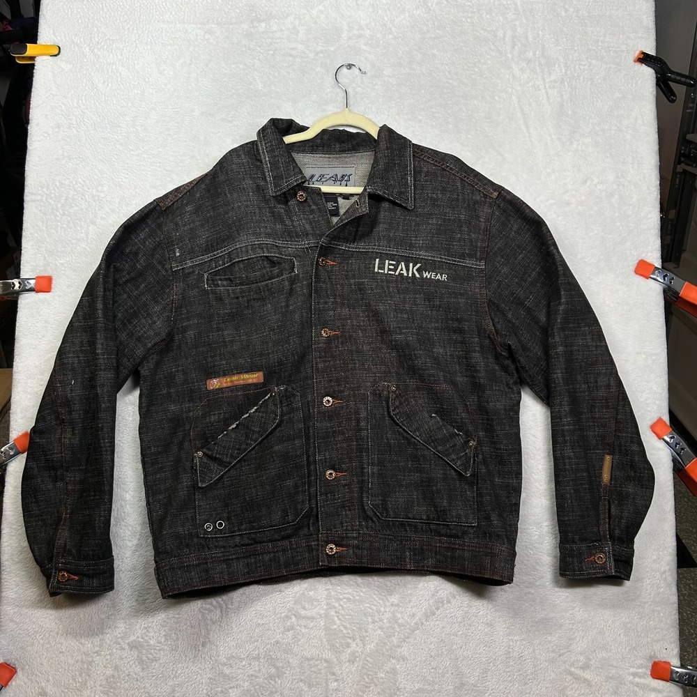 Vintage Leak Wear Urban Series Denim Jacket‎ Men's Blue Button Up Hip Hop - XL